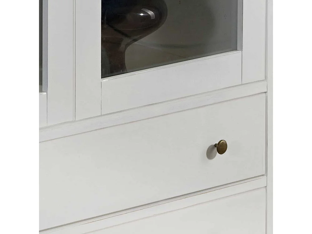 Vintage Stil Standvitrine in Weiß Glastüren und Schubladen