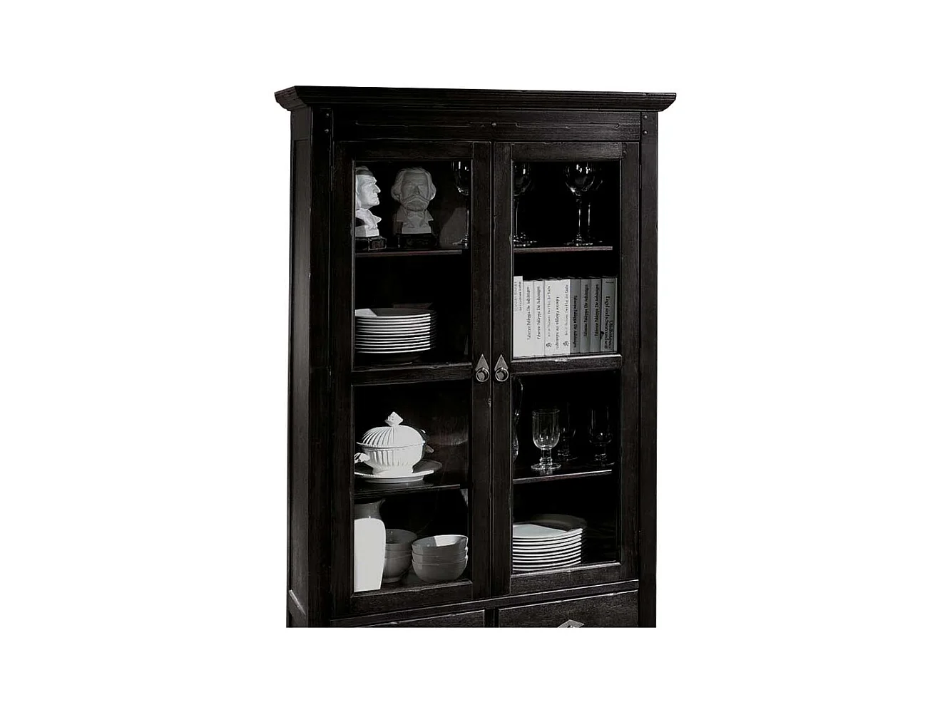 Stauraumvitrine aus Akazie Massivholz Schwarzbraun