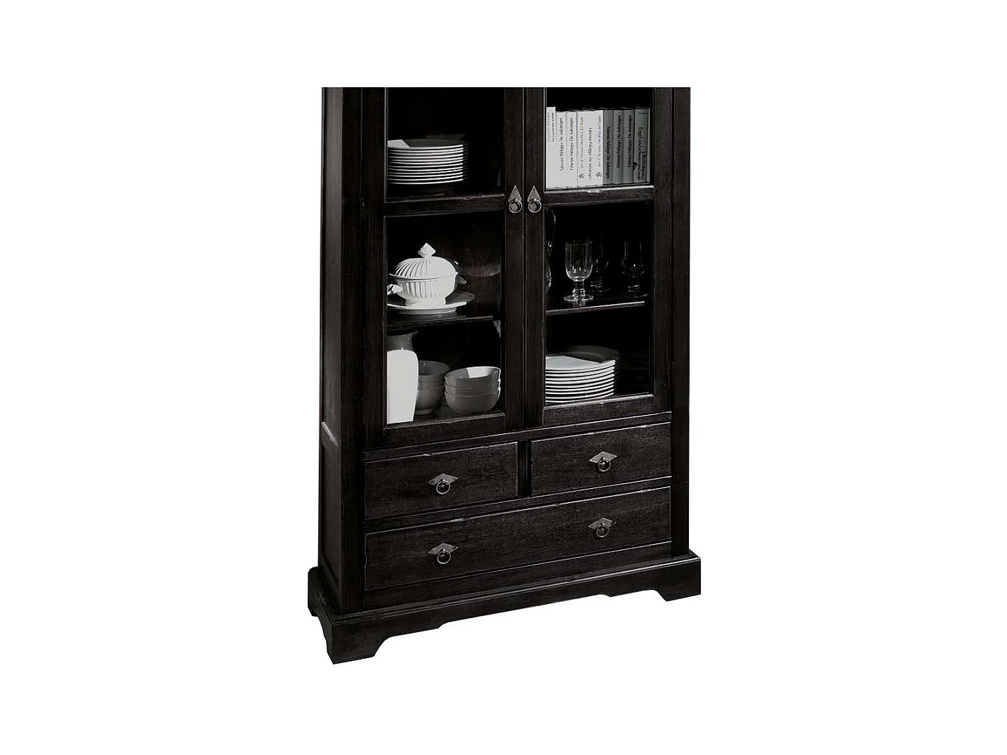 Stauraumvitrine aus Akazie Massivholz Schwarzbraun