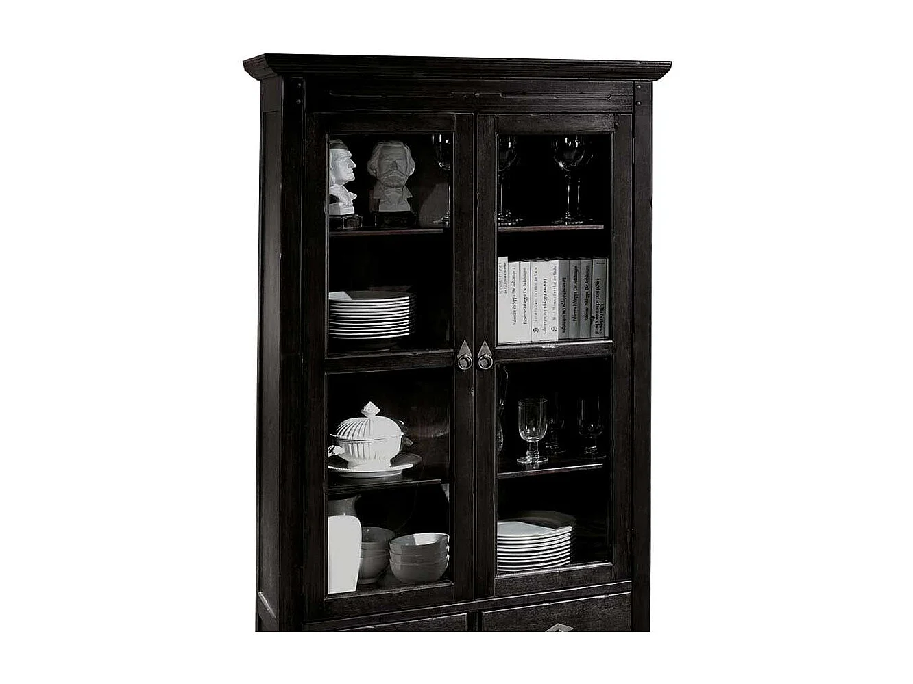 Stauraumvitrine aus Akazie Massivholz Schwarzbraun