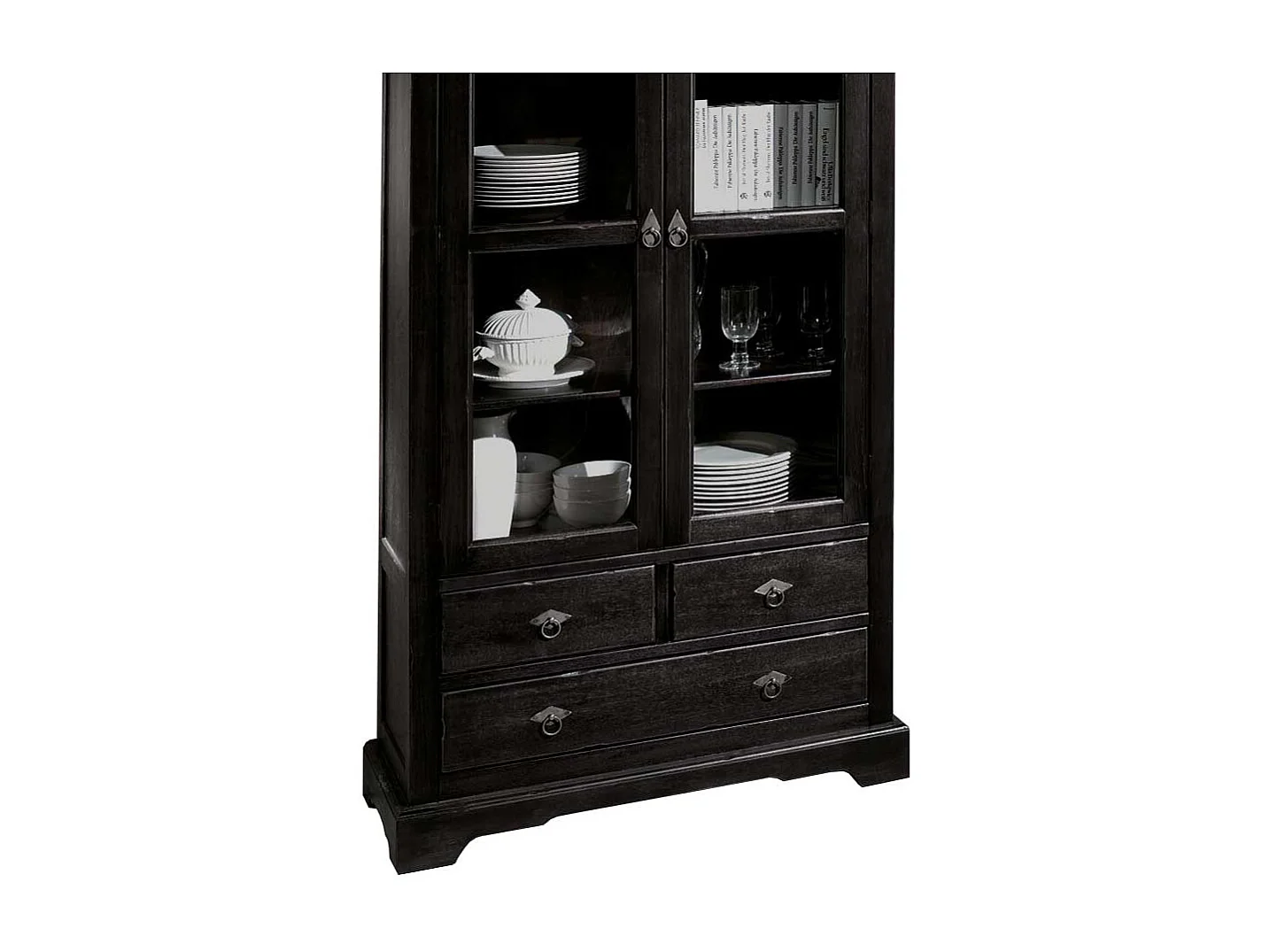 Stauraumvitrine aus Akazie Massivholz Schwarzbraun