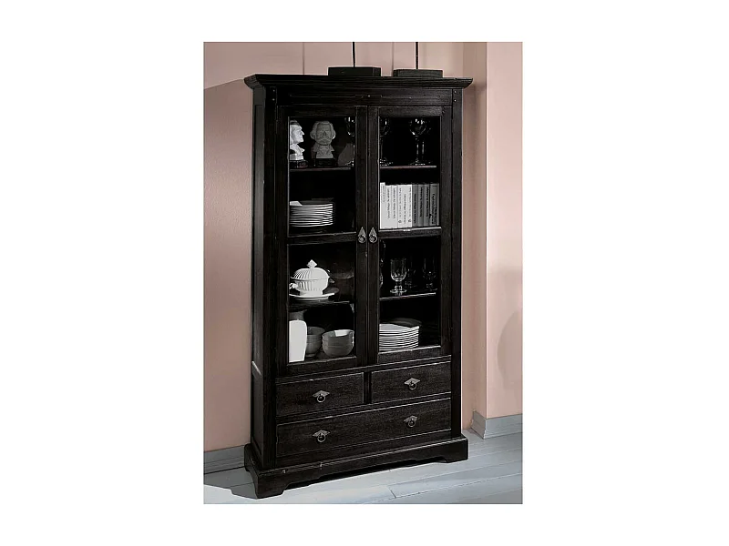 Stauraumvitrine aus Akazie Massivholz Schwarzbraun