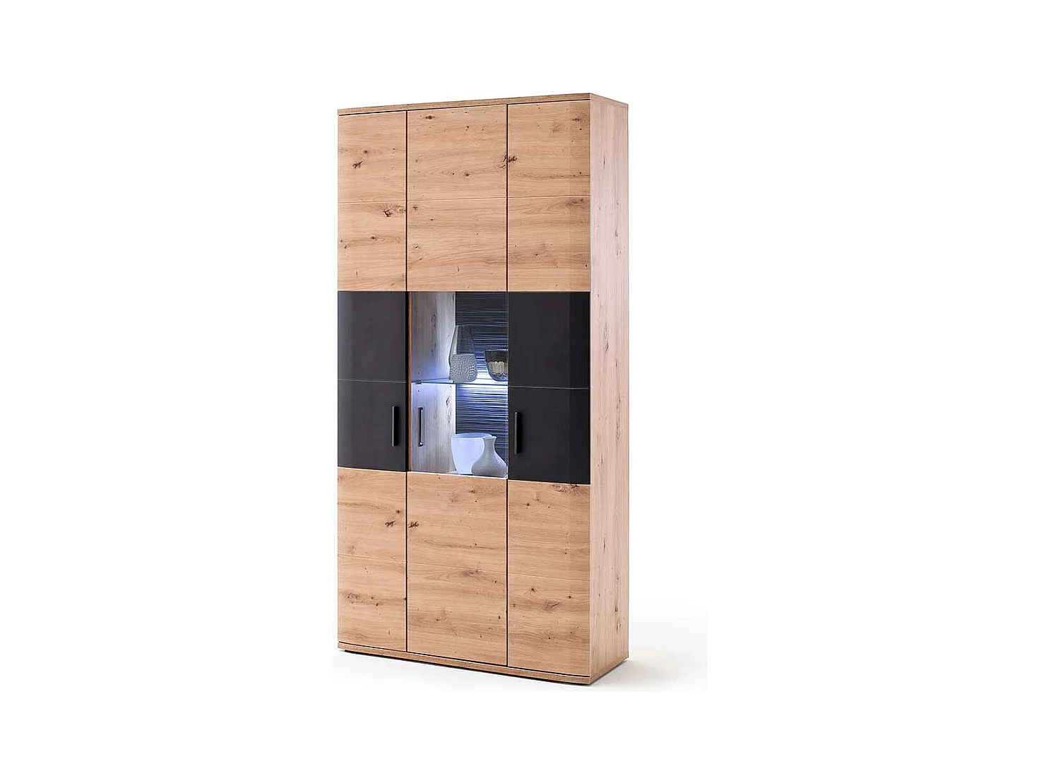 Wohnzimmervitrine in Eichefarben und Anthrazit 100 cm breit