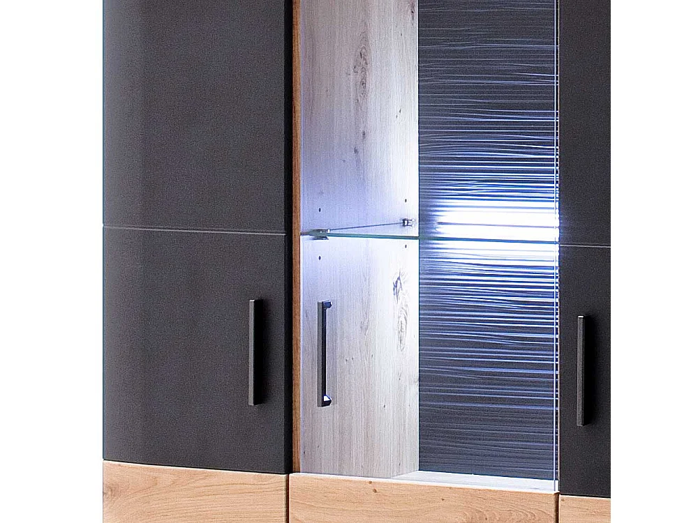 Wohnzimmervitrine in Eichefarben und Anthrazit 100 cm breit