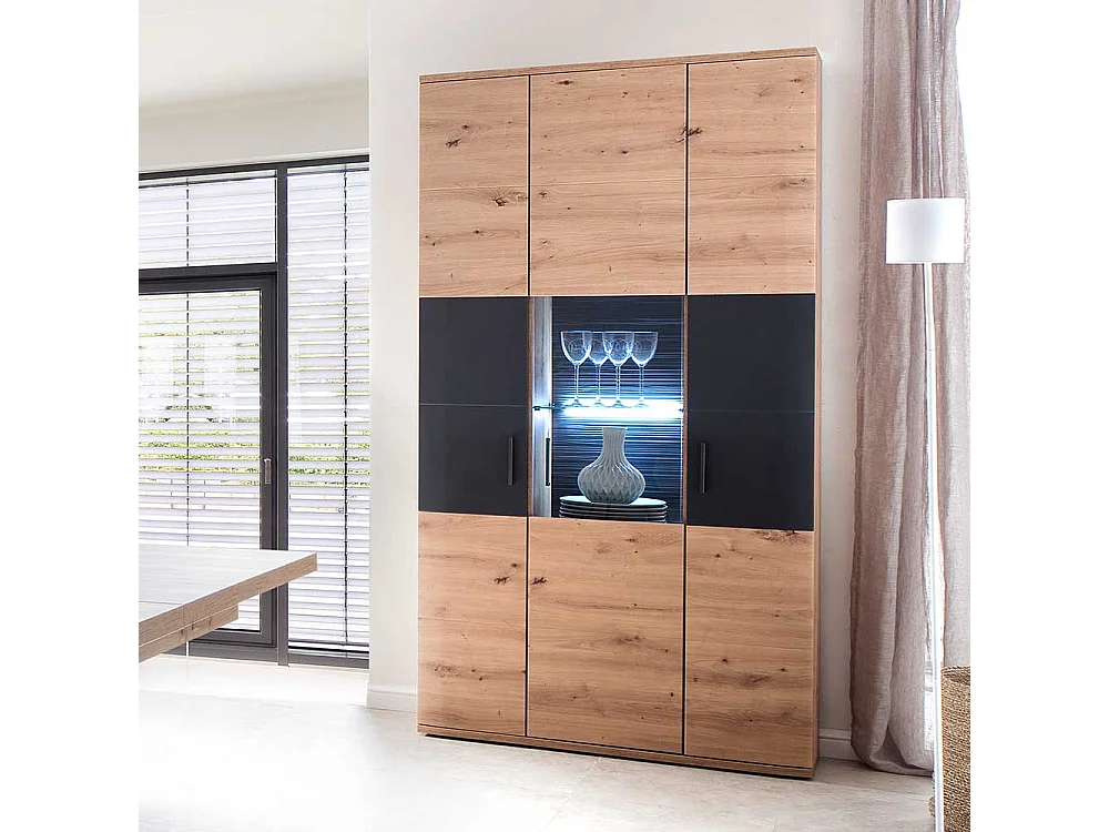 Wohnzimmervitrine in Eichefarben und Anthrazit 100 cm breit