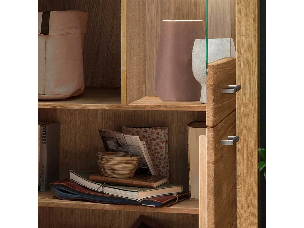 XL Wohnzimmervitrine aus Wildeiche Massivholz 4 Türen mit Soft Close