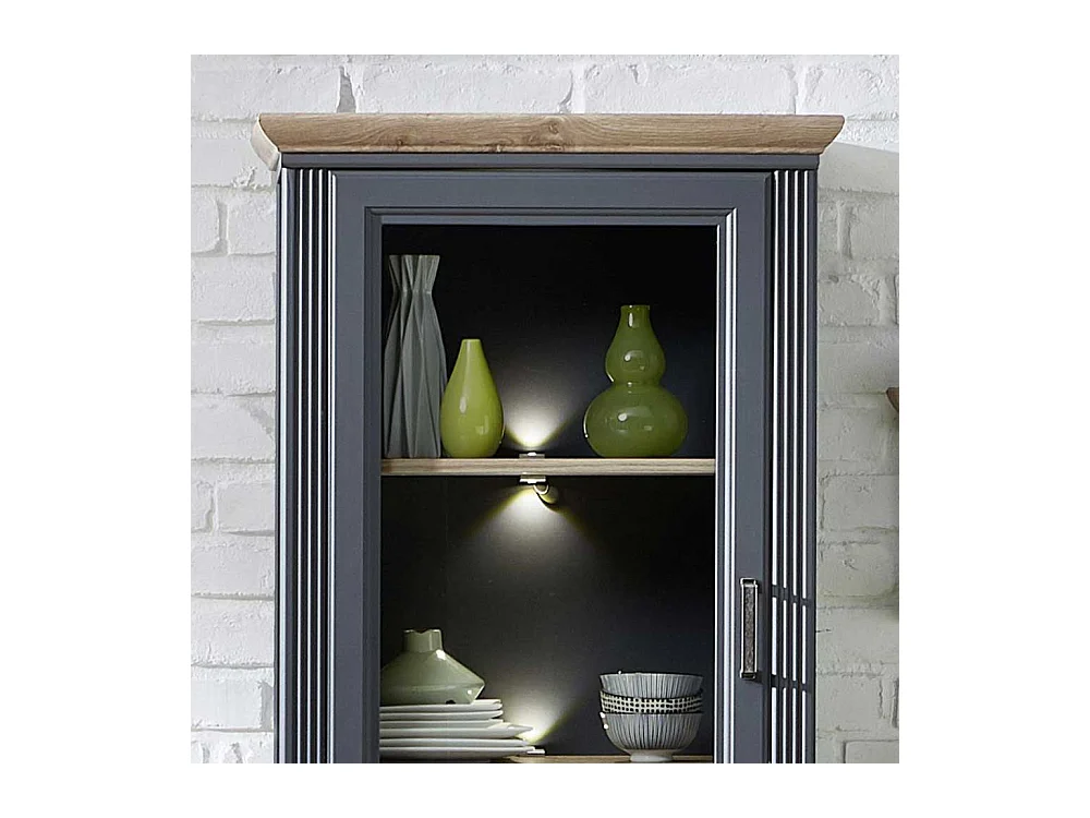 Wohnzimmervitrine im Landhausstil Dunkelgrau und Eichefarben
