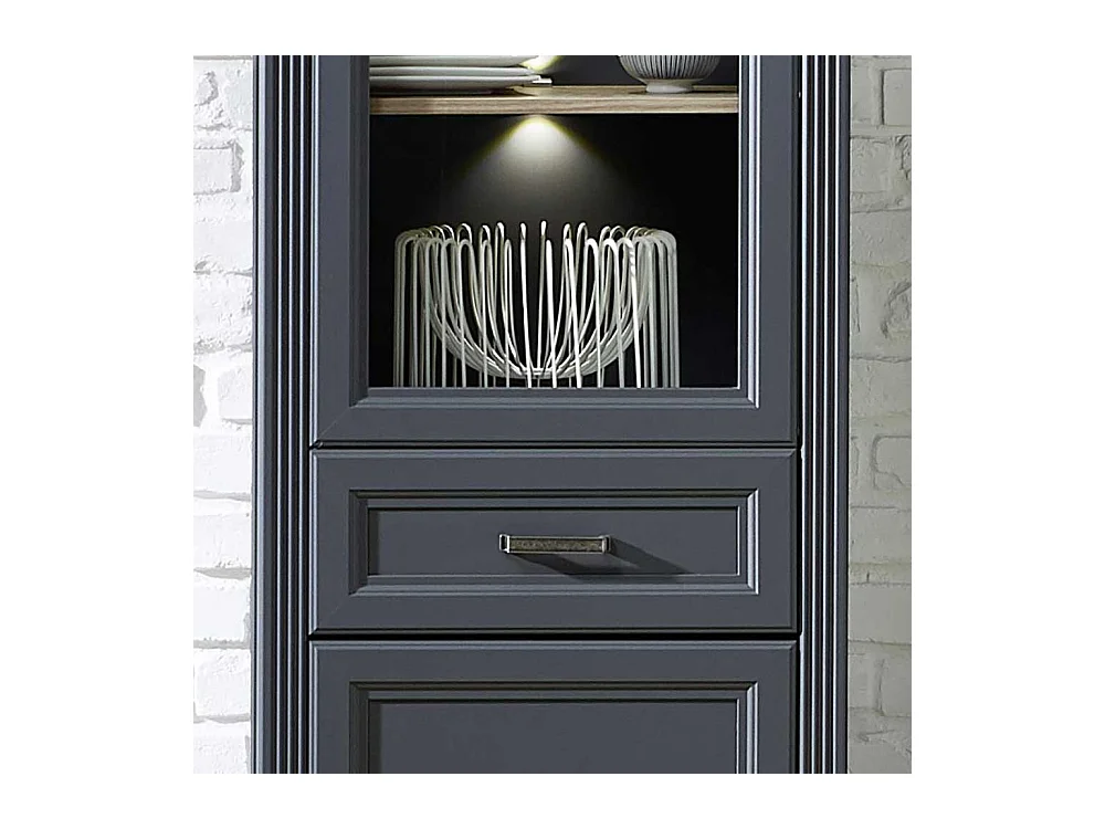 Wohnzimmervitrine im Landhausstil Dunkelgrau und Eichefarben