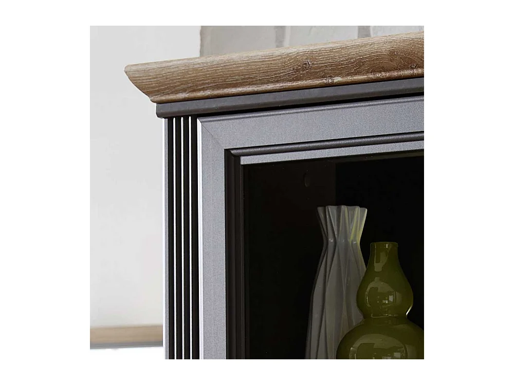 Wohnzimmervitrine im Landhausstil Dunkelgrau und Eichefarben