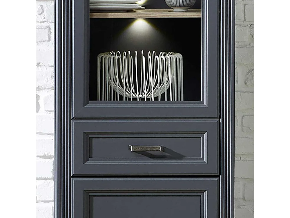 Wohnzimmervitrine im Landhausstil Dunkelgrau und Eichefarben