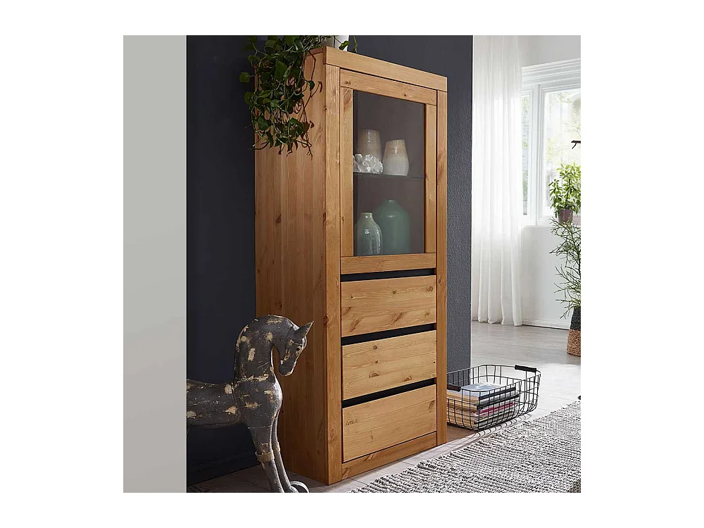 Wohnzimmervitrine in Eichefarben Kiefer Massivholz