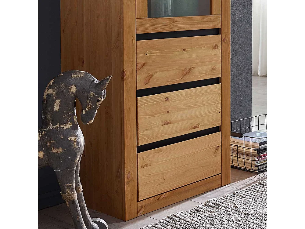 Wohnzimmervitrine in Eichefarben Kiefer Massivholz