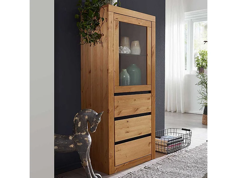 Wohnzimmervitrine in Eichefarben Kiefer Massivholz