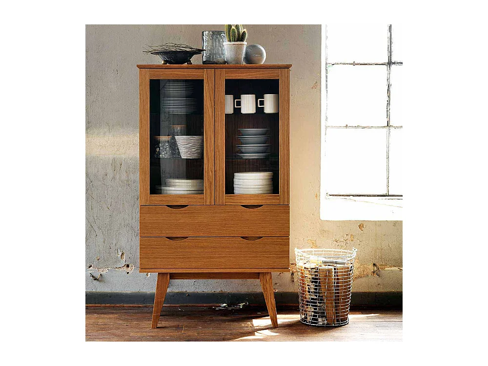 Stauraumvitrine mit Eiche furniert 140 cm hoch