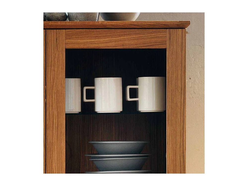 Stauraumvitrine mit Eiche furniert 140 cm hoch