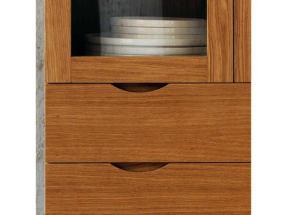 Stauraumvitrine mit Eiche furniert 140 cm hoch