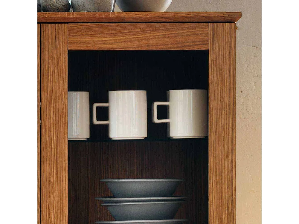 Stauraumvitrine mit Eiche furniert 140 cm hoch
