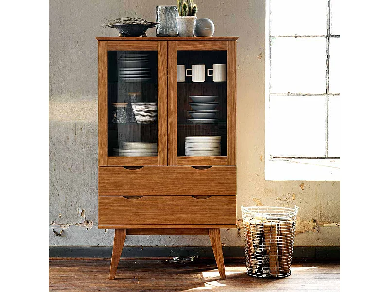 Stauraumvitrine mit Eiche furniert 140 cm hoch