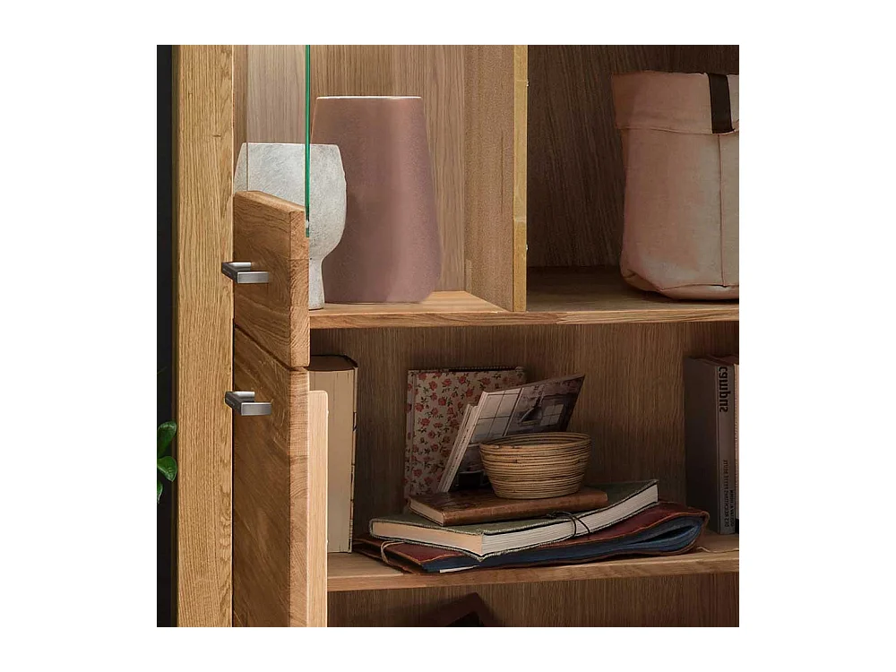 XL Wohnzimmervitrine aus Wildeiche Massivholz Glastür links