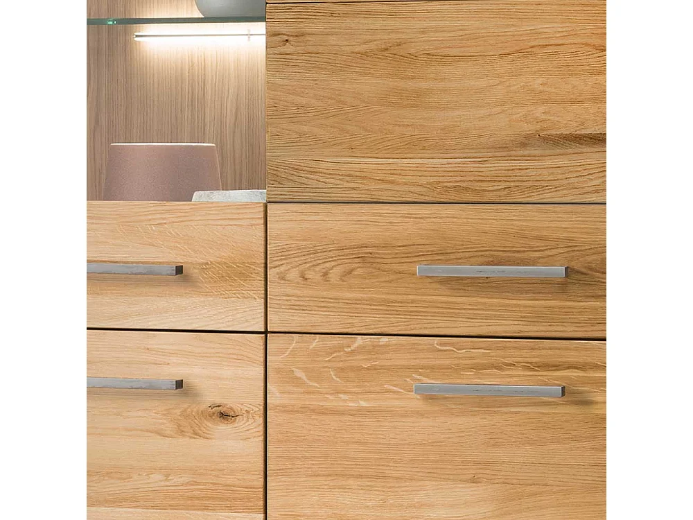 XL Wohnzimmervitrine aus Wildeiche Massivholz Glastür links