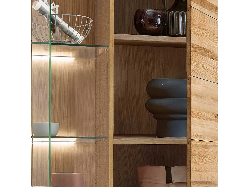 XL Wohnzimmervitrine aus Wildeiche Massivholz Glastür links