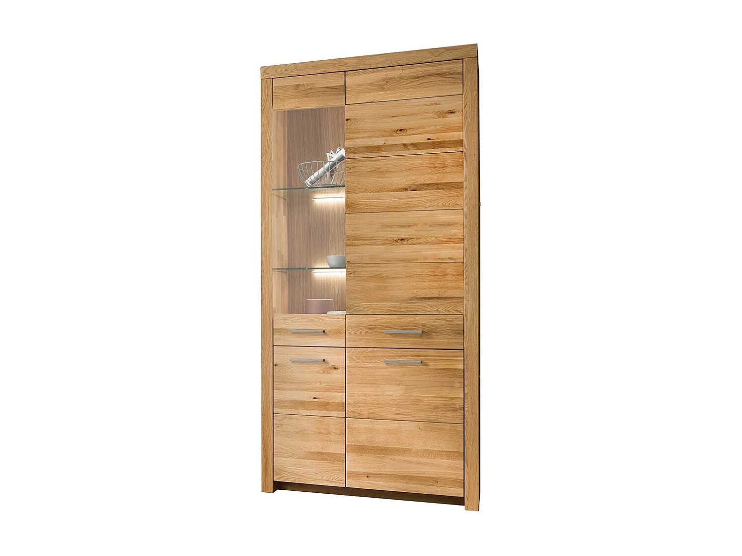 XL Wohnzimmervitrine aus Wildeiche Massivholz Glastür links