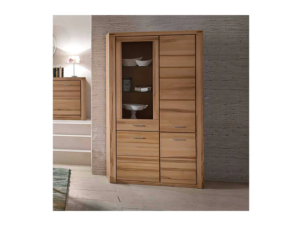 Wohnzimmervitrine aus Kernbuche teilmassiv 200 cm hoch