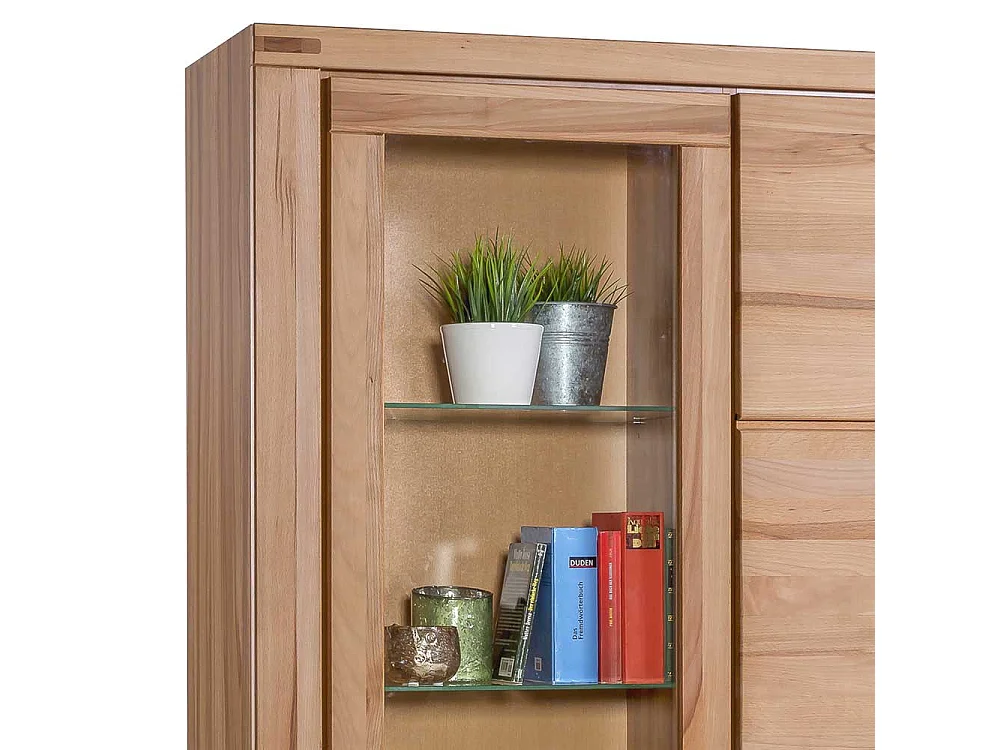 Wohnzimmervitrine aus Kernbuche teilmassiv 200 cm hoch