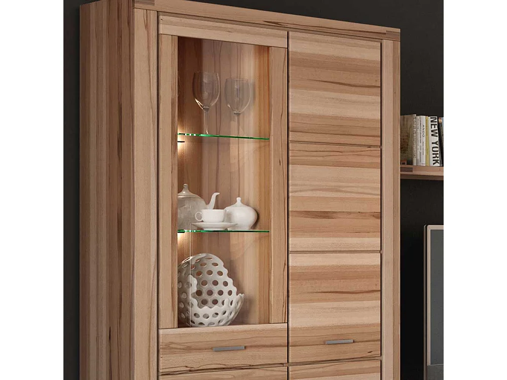 Wohnzimmervitrine aus Kernbuche teilmassiv 200 cm hoch