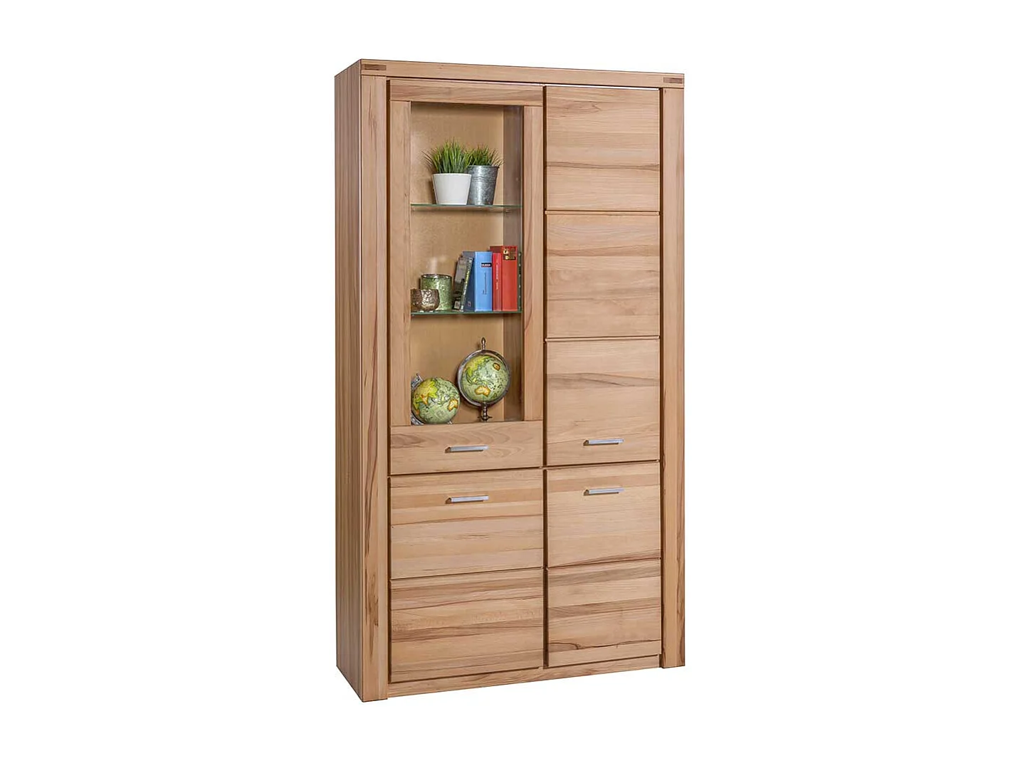 Wohnzimmervitrine aus Kernbuche teilmassiv 200 cm hoch