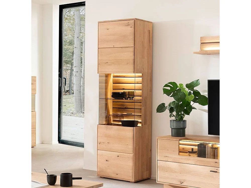 Standvitrine Wohnzimmervitrine in modernem Design und Asteiche hell