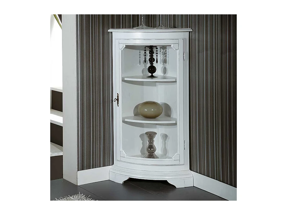Wohzimmer Eckvitrine in Weiß Vintage Look