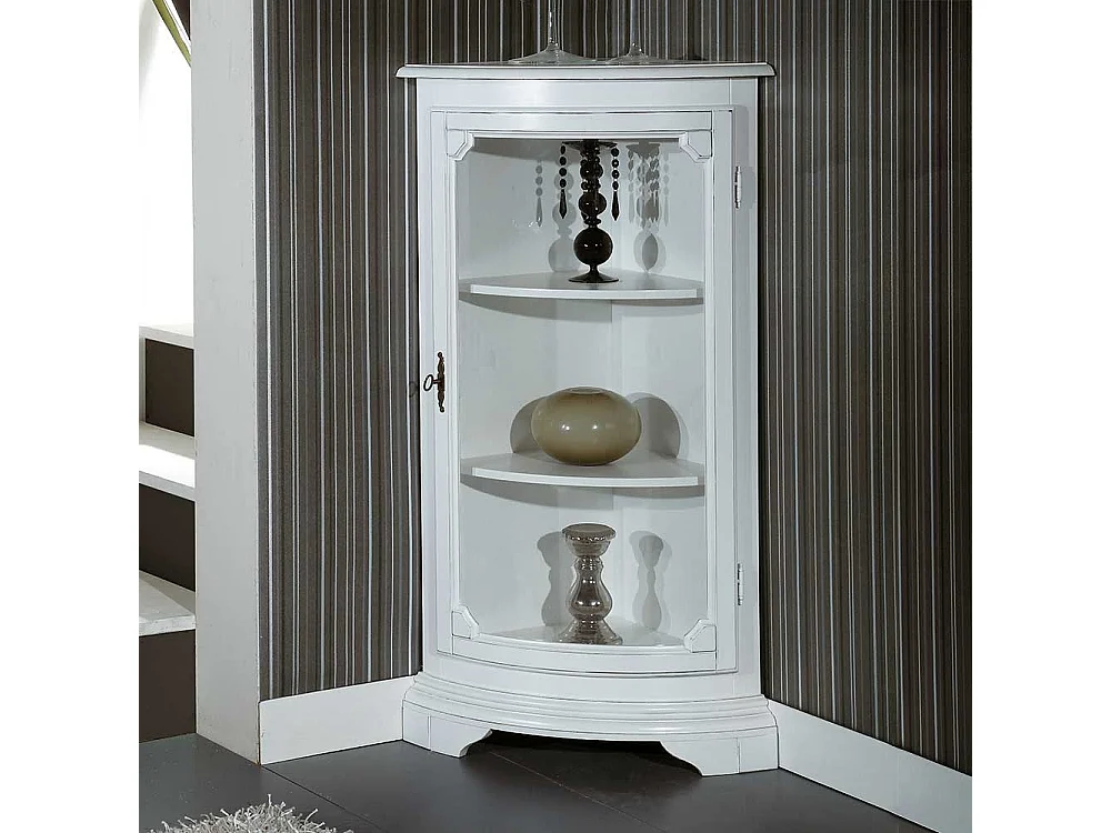 Wohzimmer Eckvitrine in Weiß Vintage Look