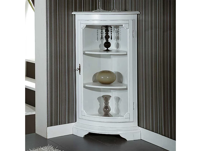 Wohzimmer Eckvitrine in Weiß Vintage Look