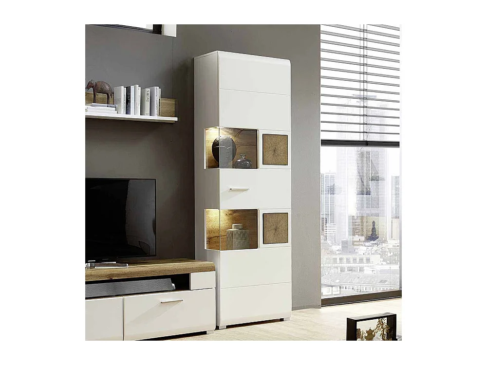 Standvitrine in Weiß Holz Dekor LED Beleuchtung