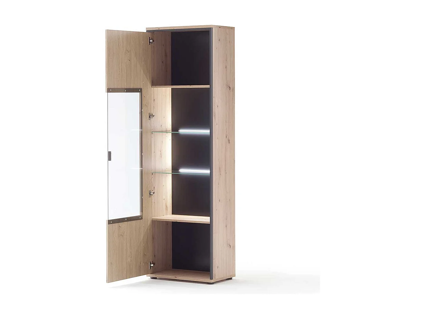 Standvitrine in Eichefarben und Anthrazit 210 cm hoch