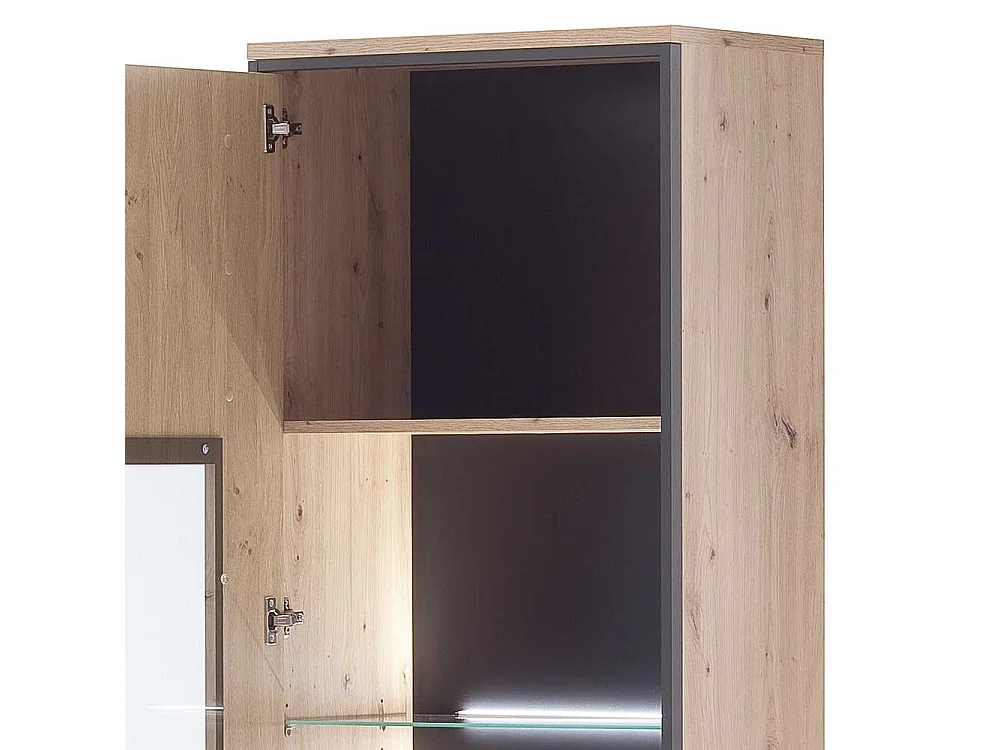 Standvitrine in Eichefarben und Anthrazit 210 cm hoch