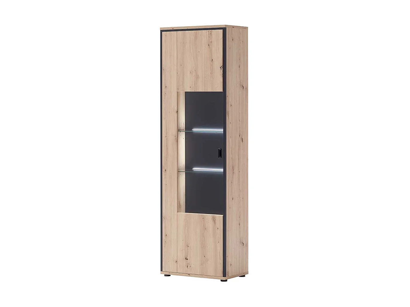 Standvitrine in Eichefarben und Anthrazit 210 cm hoch