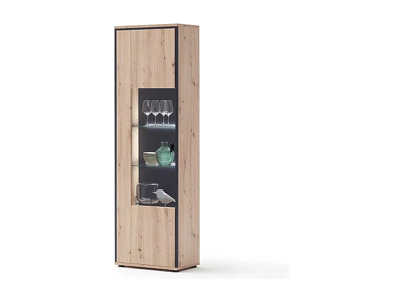 Standvitrine in Eichefarben und Anthrazit 210 cm hoch