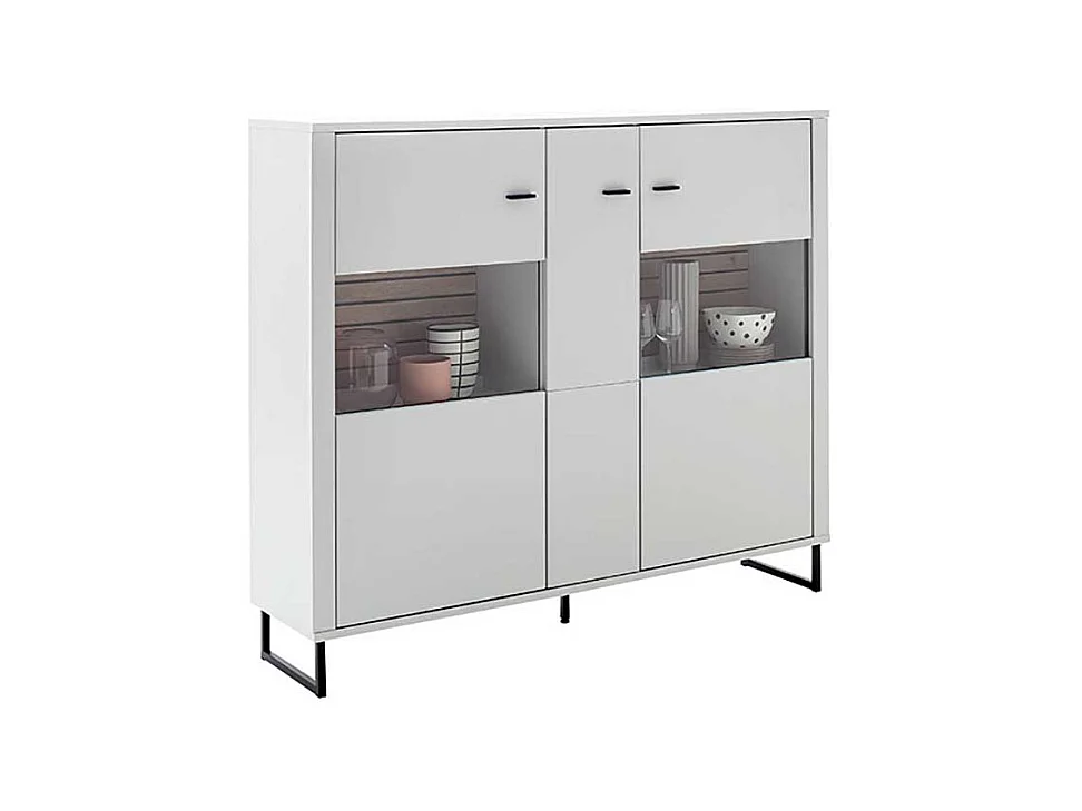 Esszimmervitrine weiss und Wildeichefarben Bügelgestell aus Metall