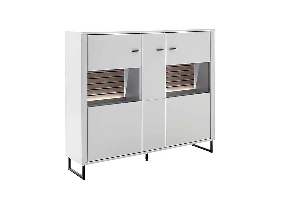 Esszimmervitrine weiss und Wildeichefarben Bügelgestell aus Metall