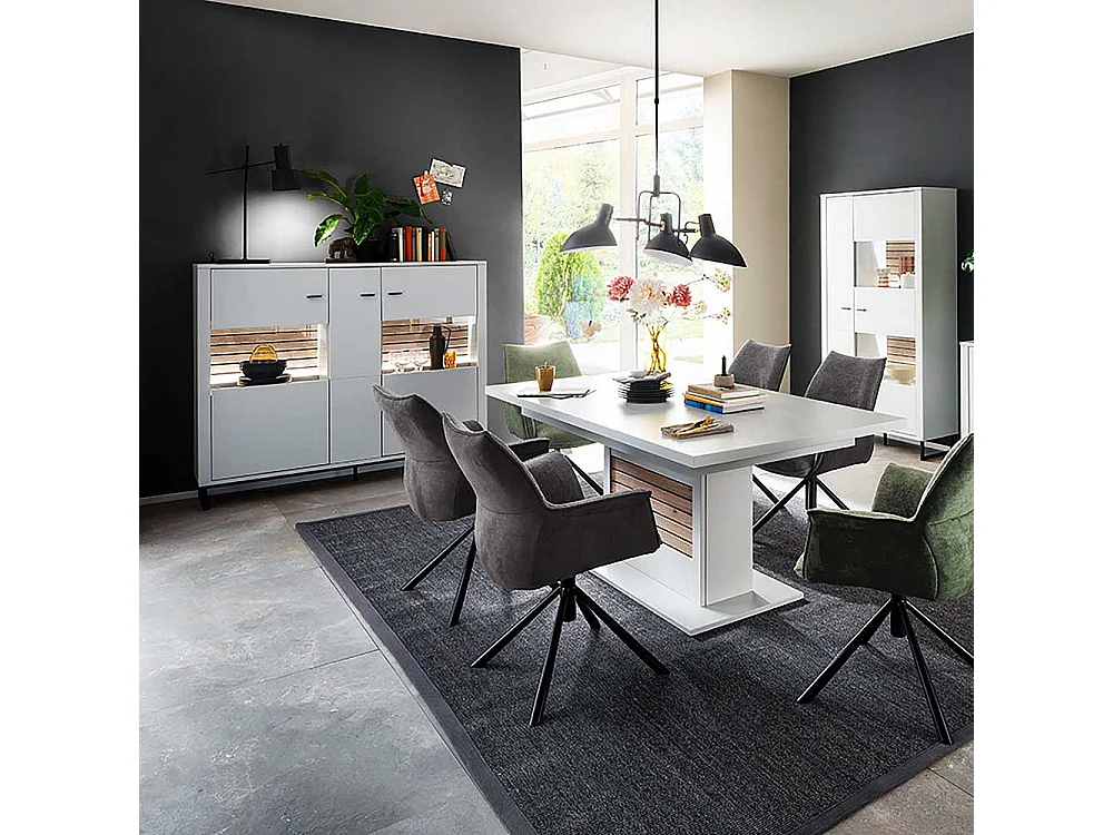 Esszimmervitrine weiss und Wildeichefarben Bügelgestell aus Metall