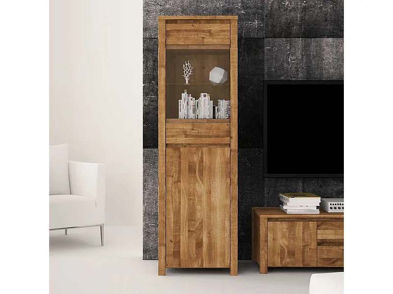 Standvitrine aus Wildeiche Massivholz 180 cm hoch