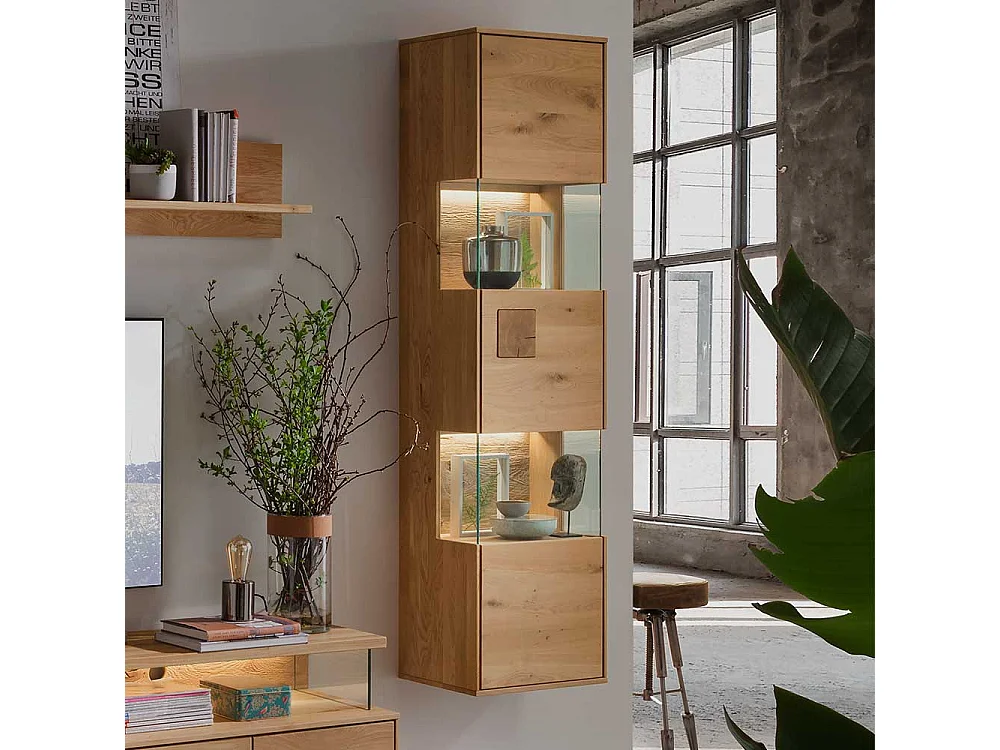 Hängevitrine Wildeiche geölt aus Massivholz 43 cm breit