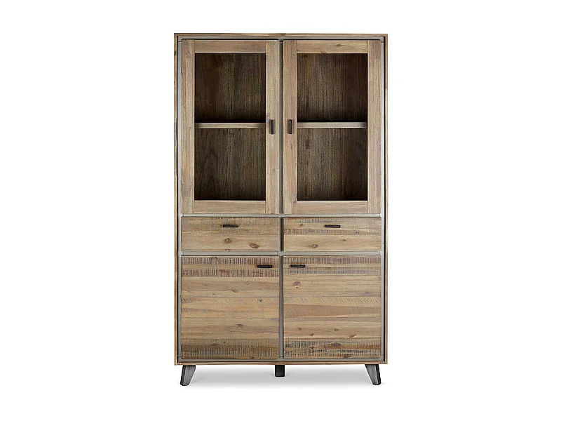 Wohnzimmervitrine aus Akazie und Stahl 110 cm breit