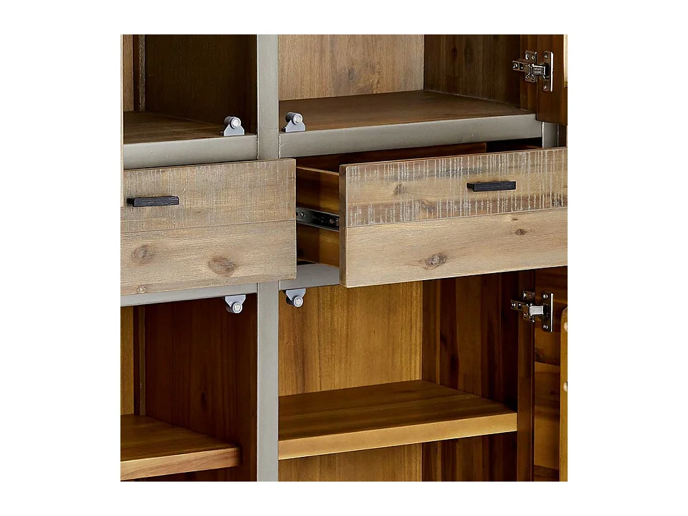 Wohnzimmervitrine aus Akazie und Stahl 110 cm breit