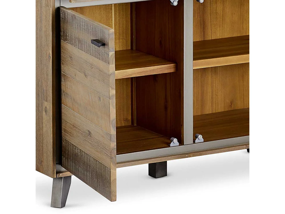 Wohnzimmervitrine aus Akazie und Stahl 110 cm breit