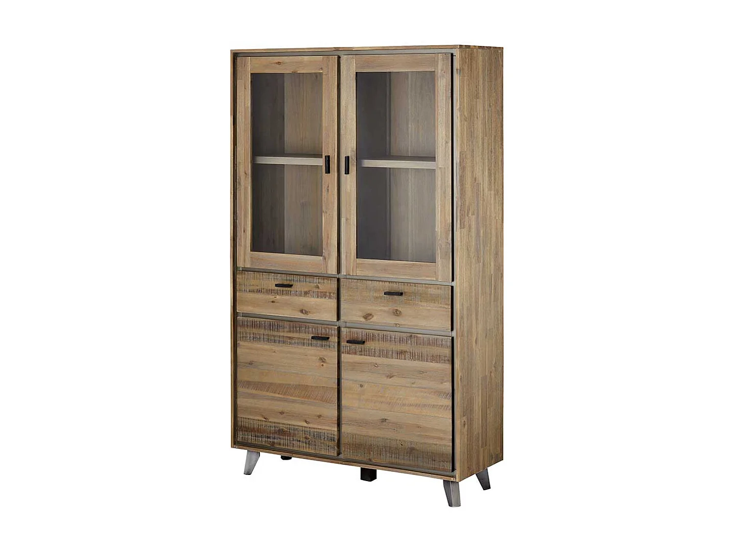 Wohnzimmervitrine aus Akazie und Stahl 110 cm breit