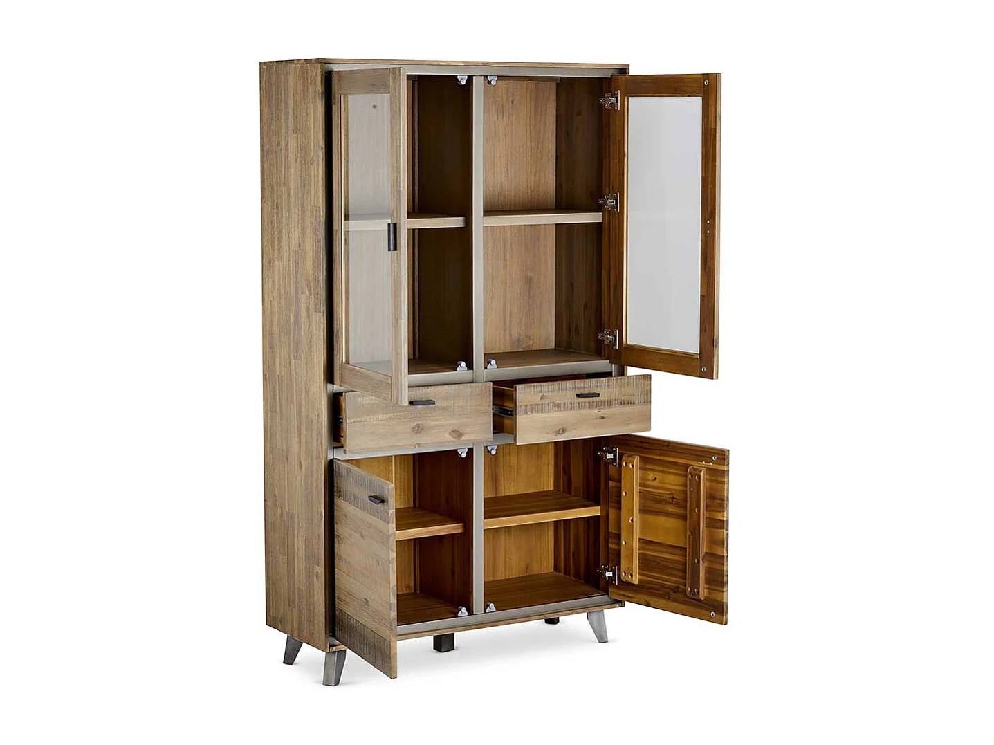 Wohnzimmervitrine aus Akazie und Stahl 110 cm breit