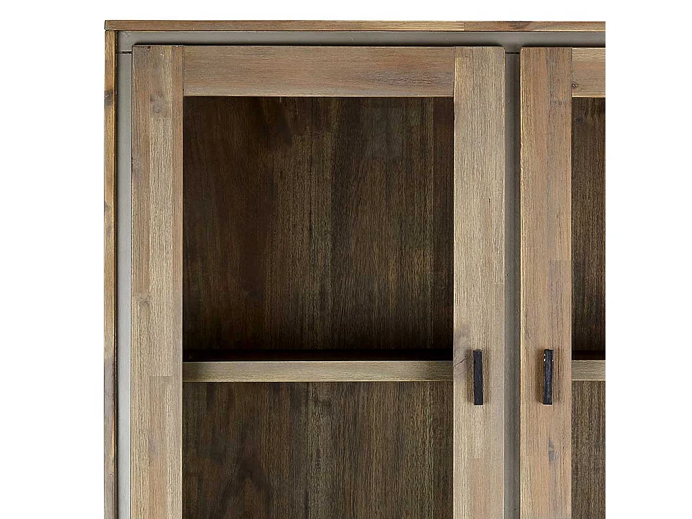 Wohnzimmervitrine aus Akazie und Stahl 110 cm breit